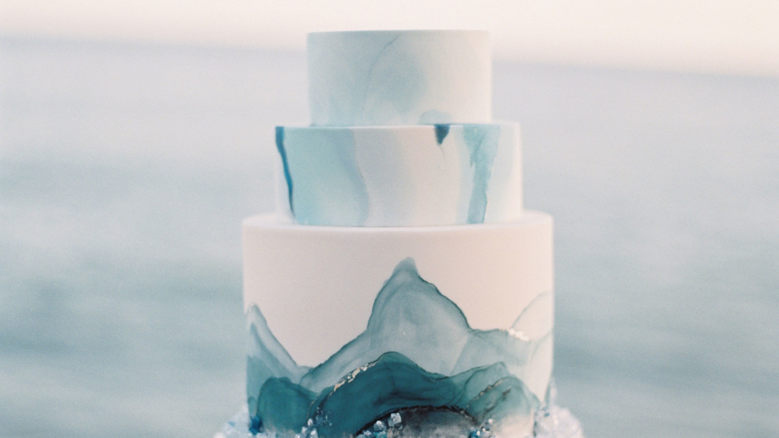 Beautiful 50+ Wedding Cakes to Suit Different Styles : Blue Teal Watercolour  Effect Cake